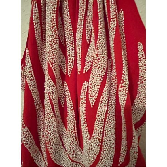 Haute Hippie Red Beaded Twist Back Side Cut Out Asymmetric Hem Dress NEW NWT - Picture 4 of 11